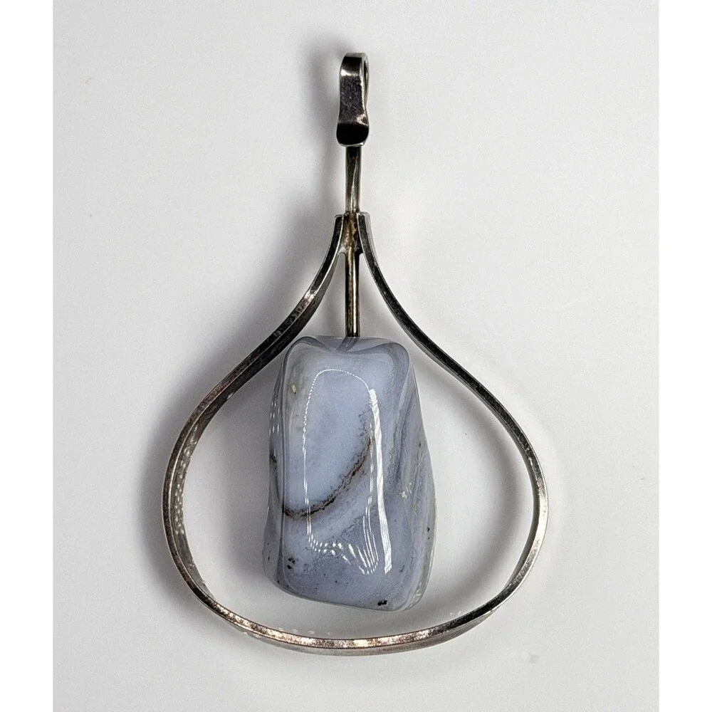 Asbjørn Birkelund Norway 925 Sterling Silver Agate Modernist Pendant Vtg 1960s